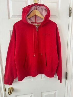 PINK Victoria’s Secret Red Quarter Zip Hoodie XL Fleece Lined Oversized Fits M-L